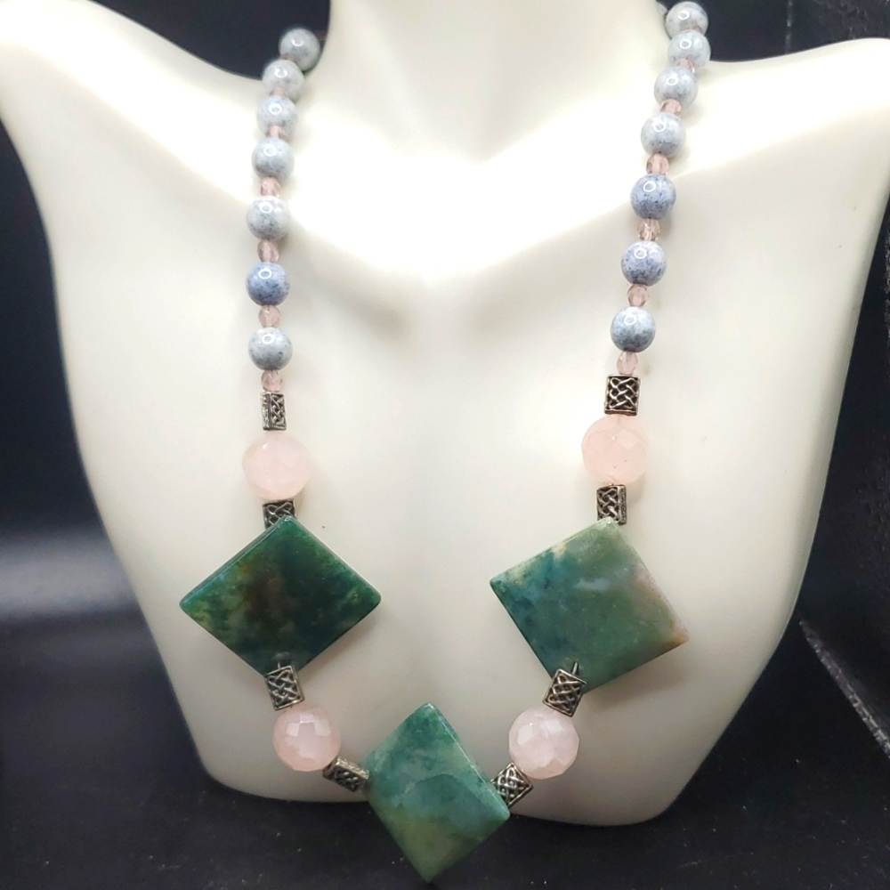 Solid Sterling‎ silver imperial precious stone jade N3019 pink rose quartz